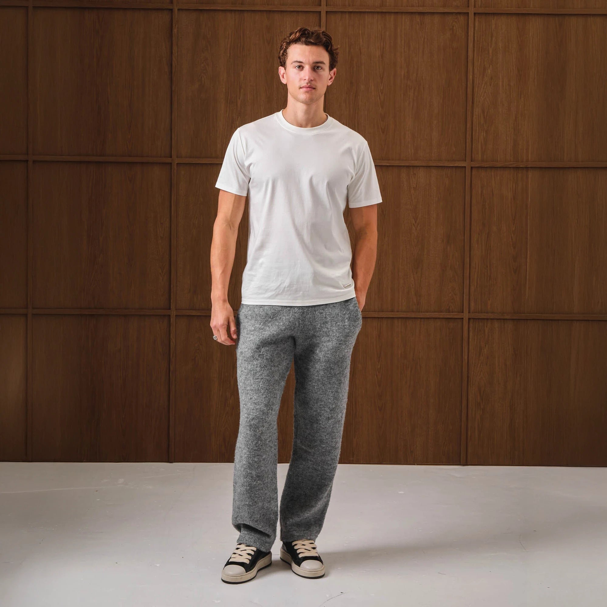 Front View of Belier Knitted Grey Sweatpants BM768GRY